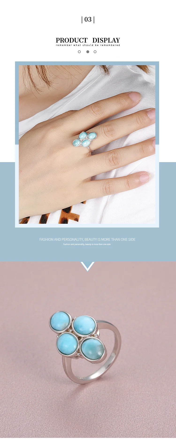 New Trend 925 Sterling Silver Natural Gemstones Larimar Ring for Women Geometry Design Classic Simple Female Jewelry Dating