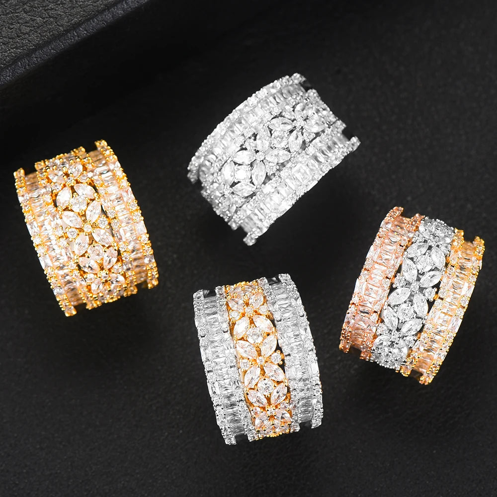 Luxury Geometry Bold Statement Rings for Women Bridal Engagement Wedding Jewelry Cubic Zirconia CZ Accessories Rings