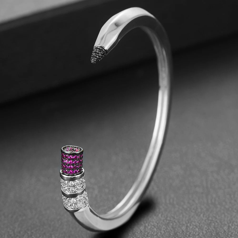Trendy Pencil Designs Bangle Cuff For Women Wedding Full Cubic Zircon Crystal CZ Dubai Silver Color Party Bracelet 2022