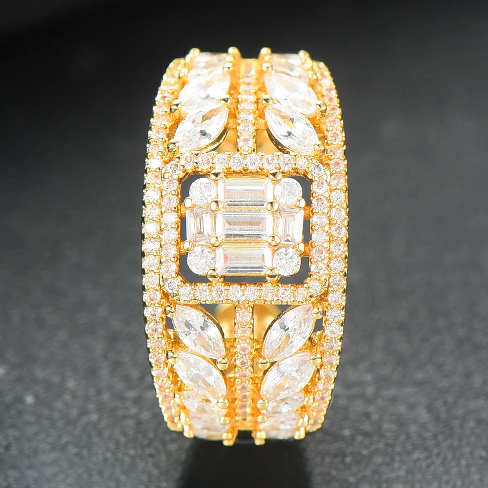 3 Colors Luxury Peace Leaf Rings with Baguette Cubic Zirconia Stones 2020 Women Engagement Party Jewelry Free Size