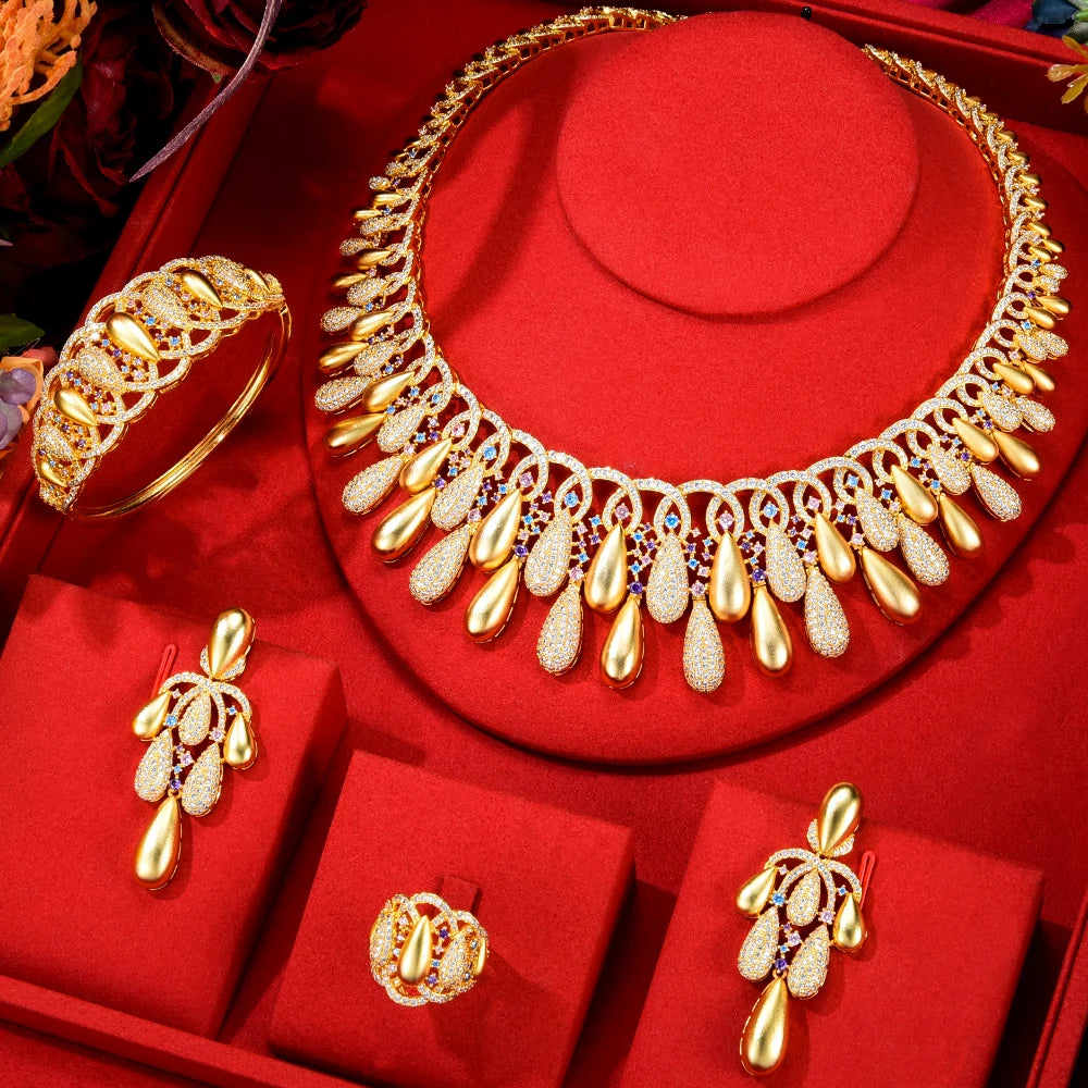 Bling Sequins Luxury Africa Dubai Jewelry Sets For Women Wedding Party Zircon Wedding Bridal Jewelry Set Gift