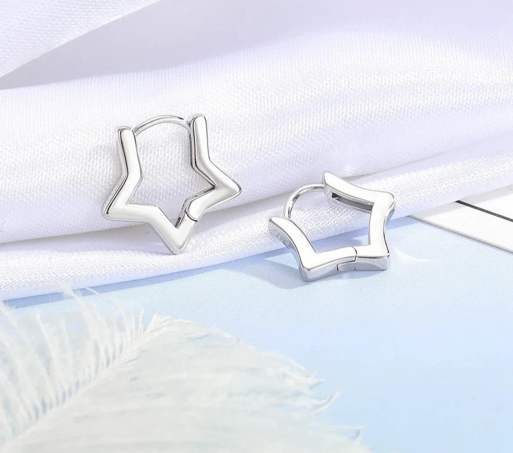 100% Real 925 Sterling Silver Earrings Statement Heart Star Square Round Geometric Hoop Flexible Earwire Leverback Women Jewelry