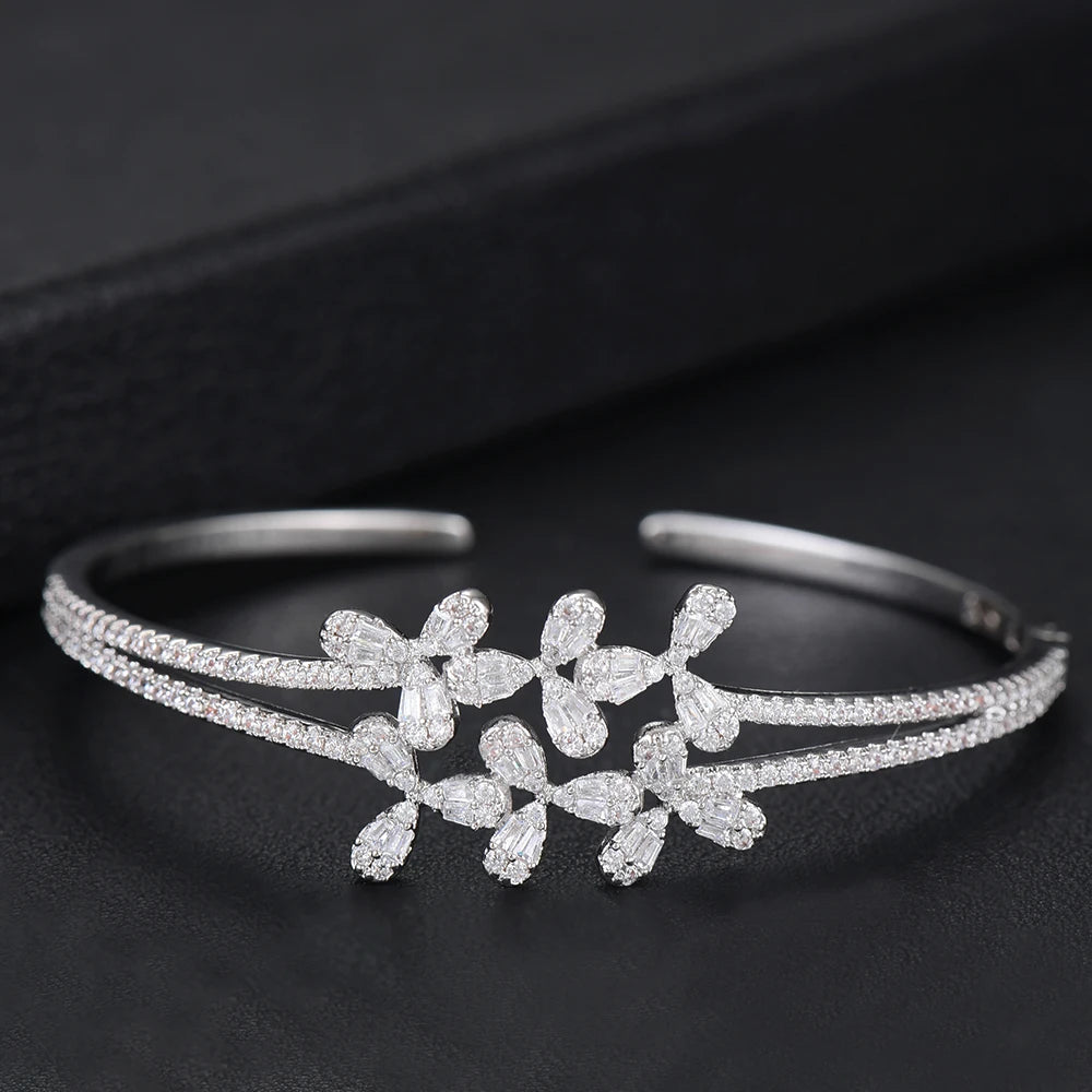 Luxury Stackable Cuff Bangles For Women Wedding Full AAA Cubic Zircon Crystal CZ Dubai Bridal Bracelets Party Jewelry 2022