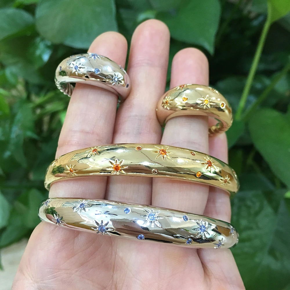 Trendy Luxury Stackable Bangle Cuff For Women Wedding Full Cubic Zircon Crystal CZ Dubai Silver Color Party Bracelet 2023