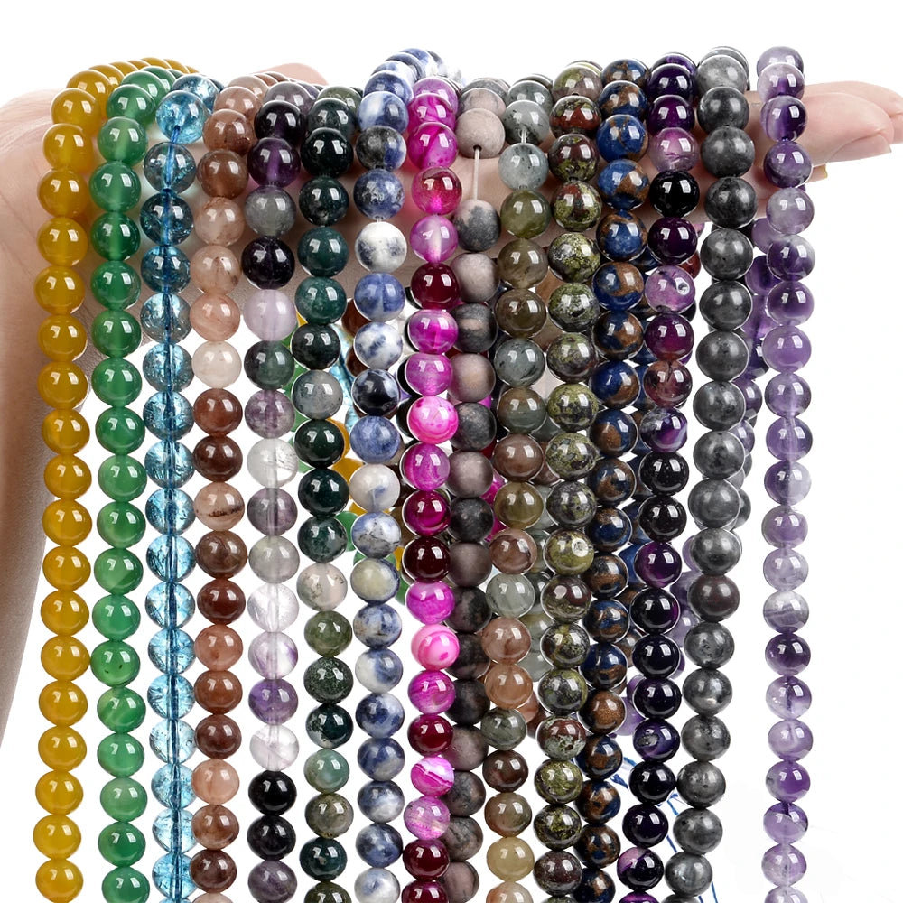 Natural Stone Beads Tiger Eye Tourmaline Amazonite Agates Jaspers Pink Quartz Beads for Jewelry Making DIY Bracelet Accessories