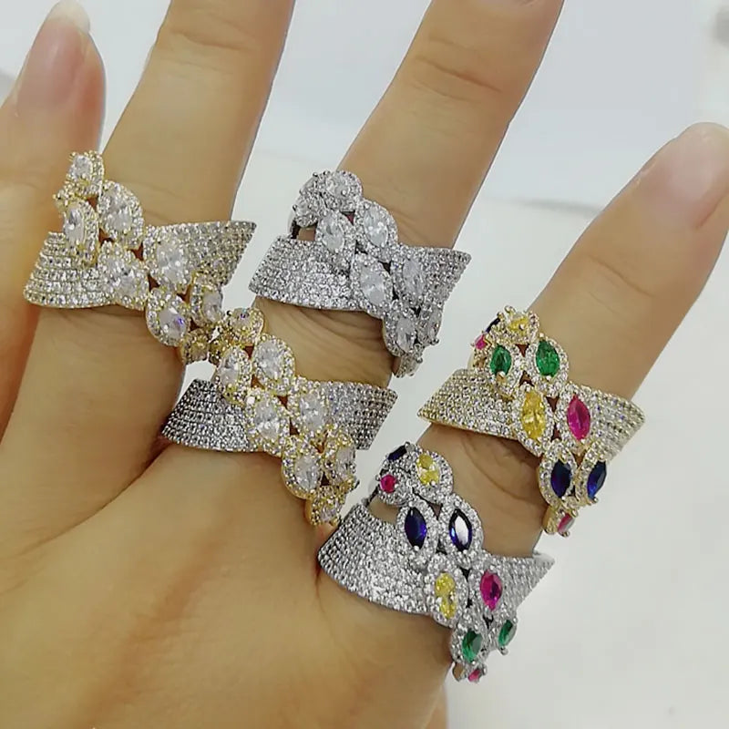Luxury Bagutte Cut Bold Rings with Zirconia Stones 2025 Women Engagement Party Jewelry High Quality