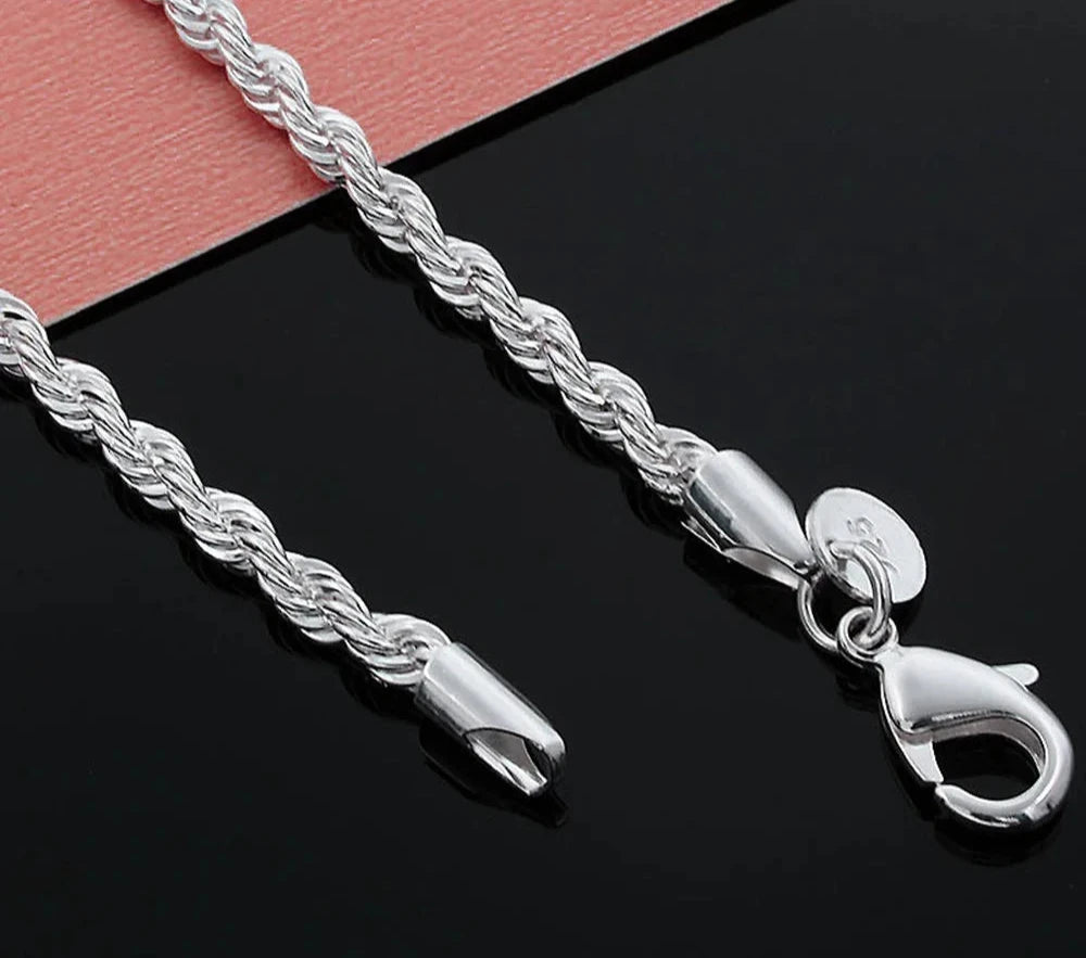 Top Sale Fine 925 Sterling Silver Popcorn Link Chain Necklace for Male Female Unisex Jewelry 3mm Twisted Rope Collar 16-30 Inch
