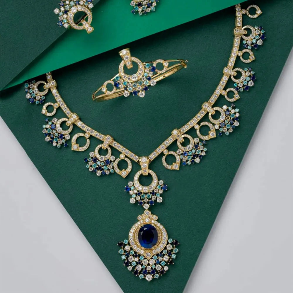 4PCS Luxury African Jewelry Set For Women Wedding Party Multicolor Zircon Crystal Dubai Bridal Jewelry Set