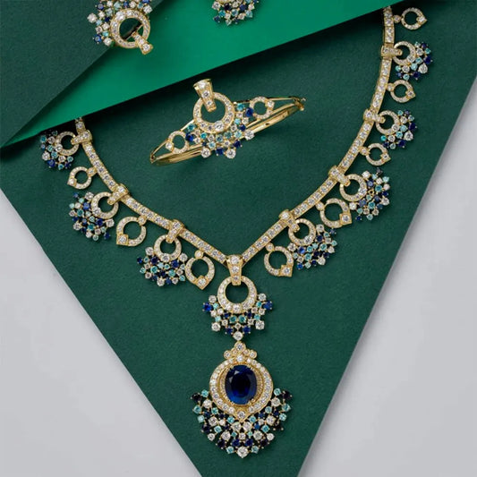 4PCS Luxury African Jewelry Set For Women Wedding Party Multicolor Zircon Crystal Dubai Bridal Jewelry Set