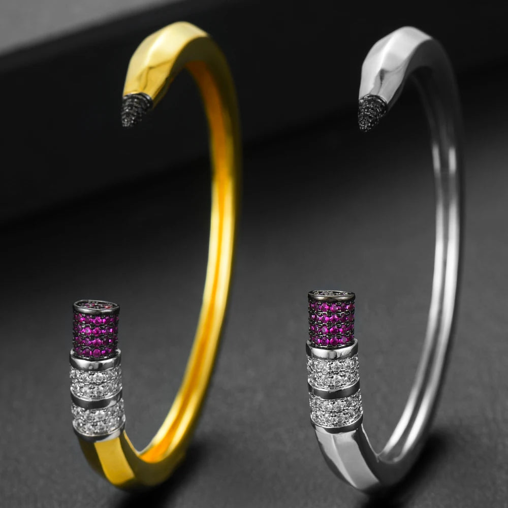 Trendy Pencil Designs Bangle Cuff For Women Wedding Full Cubic Zircon Crystal CZ Dubai Silver Color Party Bracelet 2022