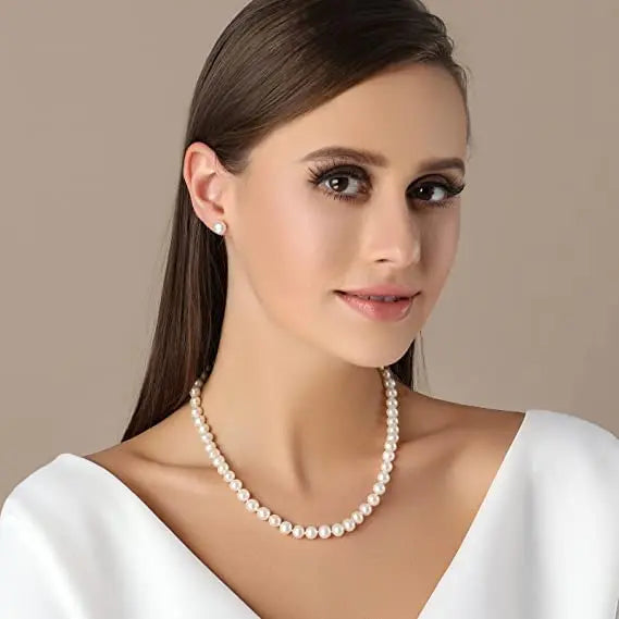 New Hot Real White Freshwater Cultured Pearl Necklaces for Women Girl Gift, 925 Sterling Silver Women's Baroque Pearl Necklace