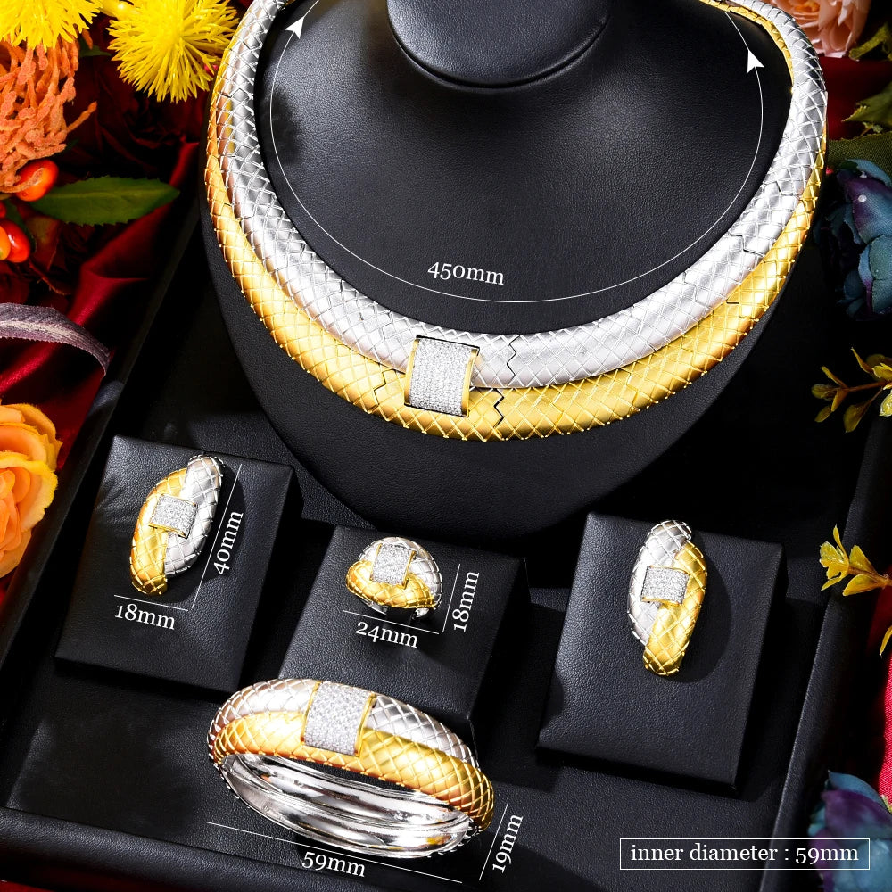 Original DUBAI 4pcs Jewelry Sets Necklace Bangle Ring Earrings Luxury Gougeous Splicing Set For Women Wedding Party
