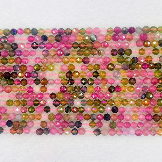 100% Noble Natural Ranbow Tourmaline Stone Gemstone 3MM Round Faceted Loose Spacer Beads Strands High Quality For DIY Jewelry