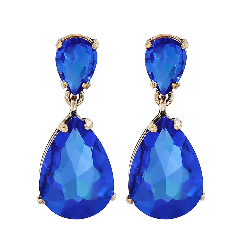 2024 Trend New Elegant Blue Big Rhinestone Earrings for Women Luxury Crystal Dangle Earrings High-quality Statement Jewelry Gift