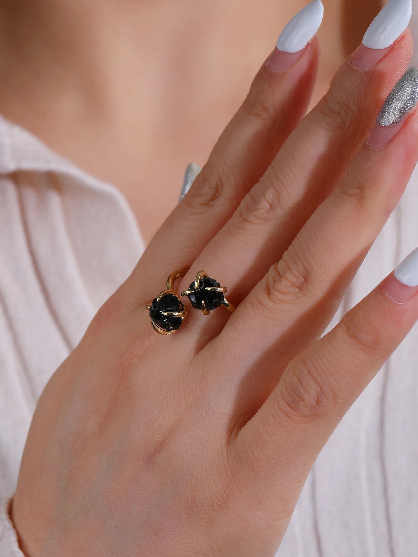 Black Agates Ring Women Rings Black Stone Rings for Women Double Stone Unshaped Ring GH001