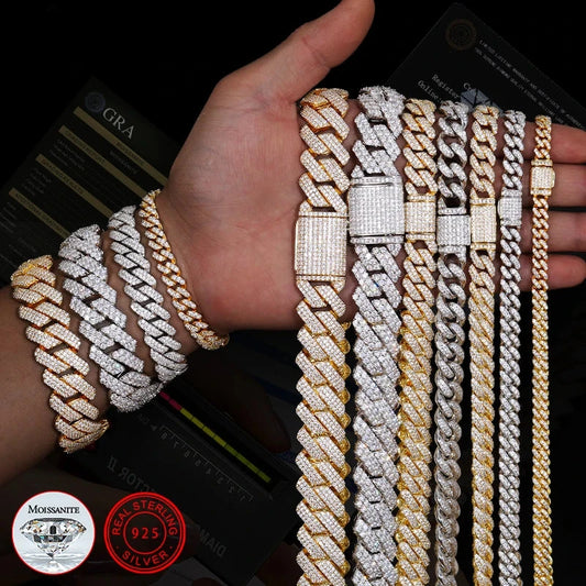 High Quality Iced Out Cuban Link Necklace Men Sterling Silver 925 With Moissanite Cuban Chain Necklace For Men Hip Hop Jewelry