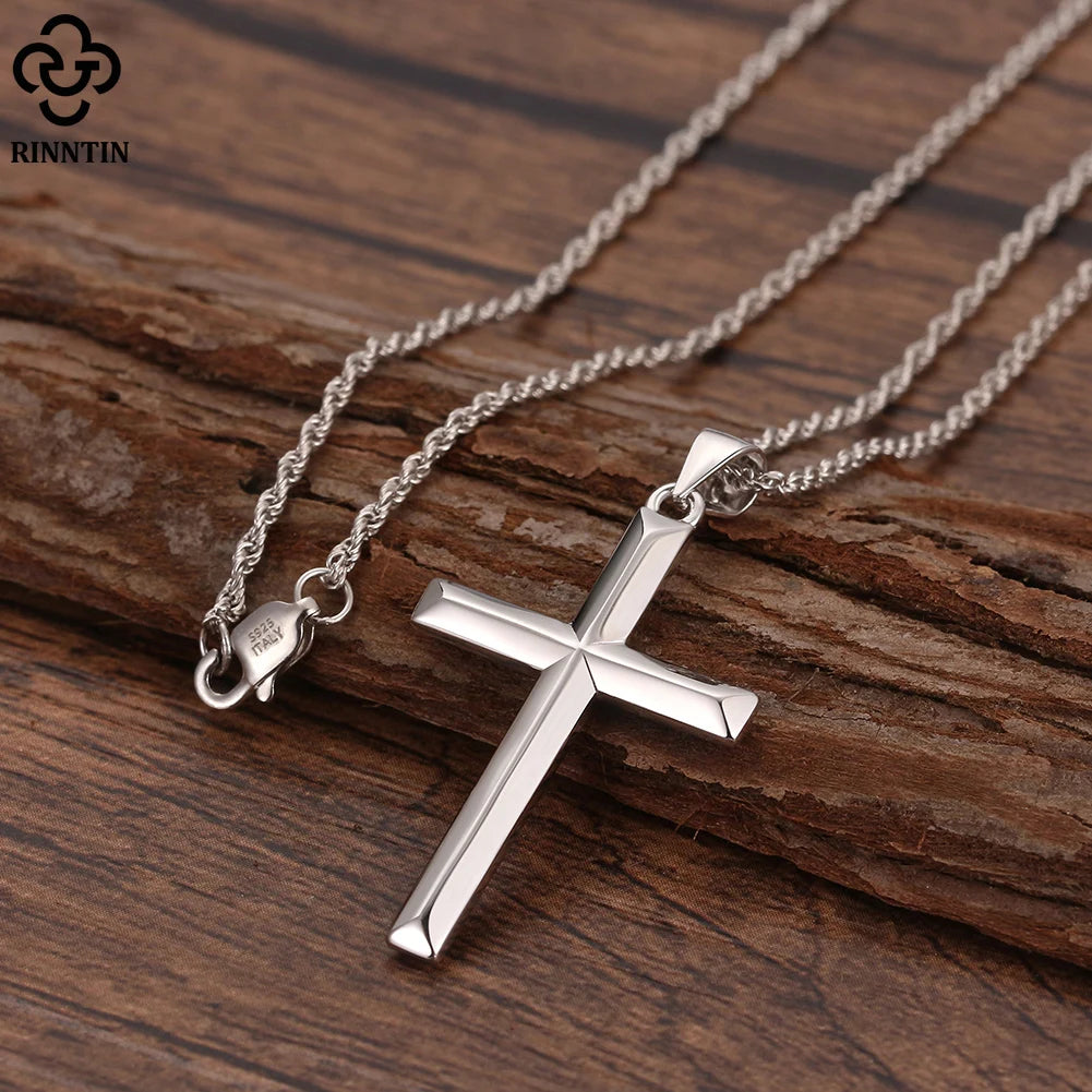 925 Sterling Silver Simple Cross Pendant for Women Men Pure Silver Fashion Christian Religious Jewelry Chain Gift SNMN01