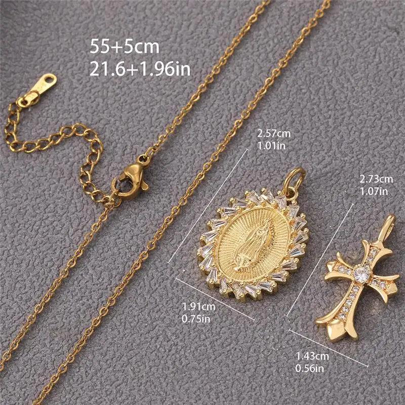 Multiple styles copper Necklace zircon Golden circular Cross Virgin Mary Pendent Necklaces For Charm Women Birthday Jewelr