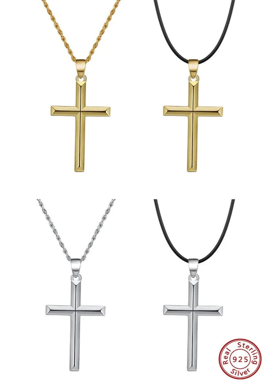 925 Sterling Silver Simple Cross Pendant for Women Men Pure Silver Fashion Christian Religious Jewelry Chain Gift SNMN01