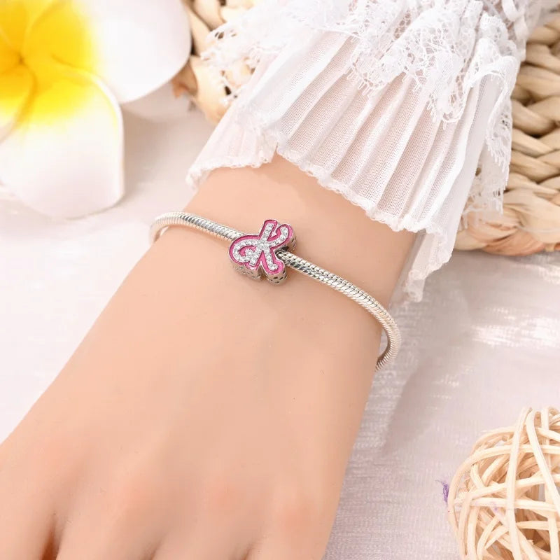 925 Sterling Silver Romantic Pink 26 Letters DIY Love Charms Beads Fit Pandora 925 Original Bracelets Fine Birthday Jewelry Gift