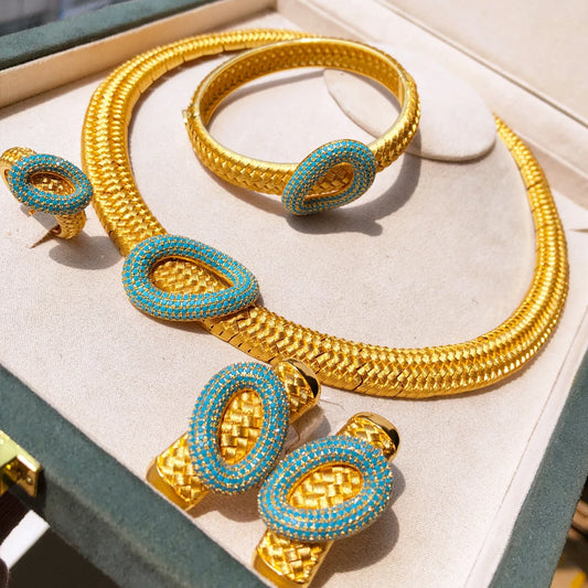 4PCS Leaf Flower Luxury African Jewelry Sets For Women Wedding Party Naija Bride Necklace Dubai Bridal Dress Jewelry