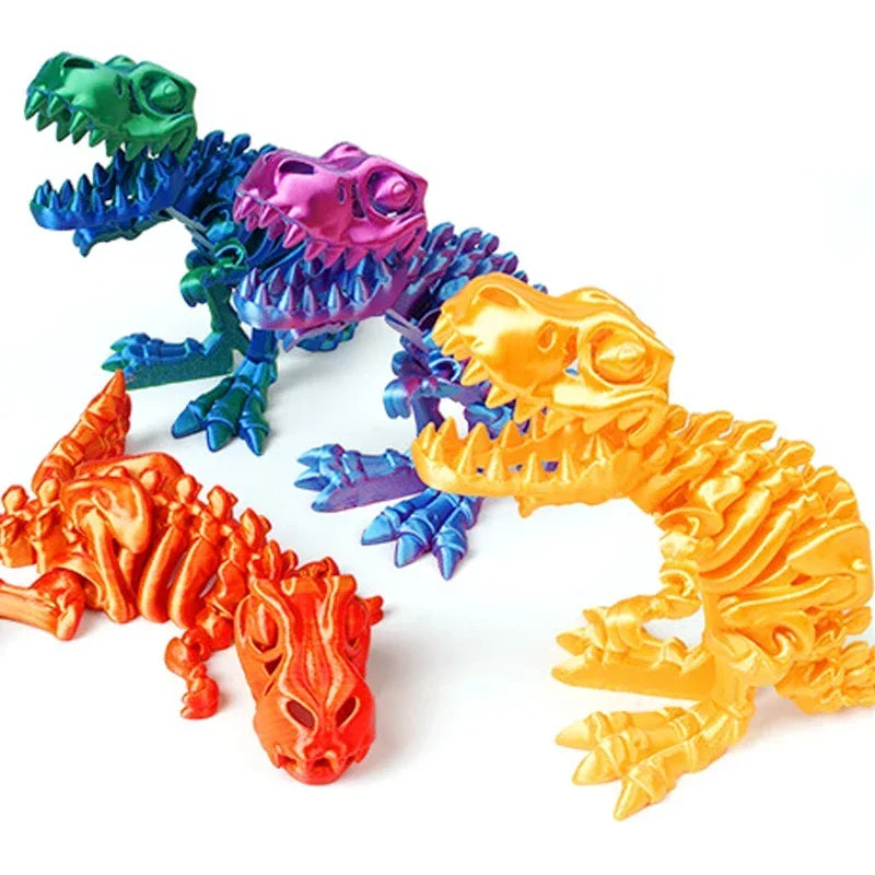 3D Printed Dragon Set Crafts Model Decoration Fidget Toy Rotatable Tyrannosaurus Rex Skeleton Dinosaur Gift for Kids Birthdays
