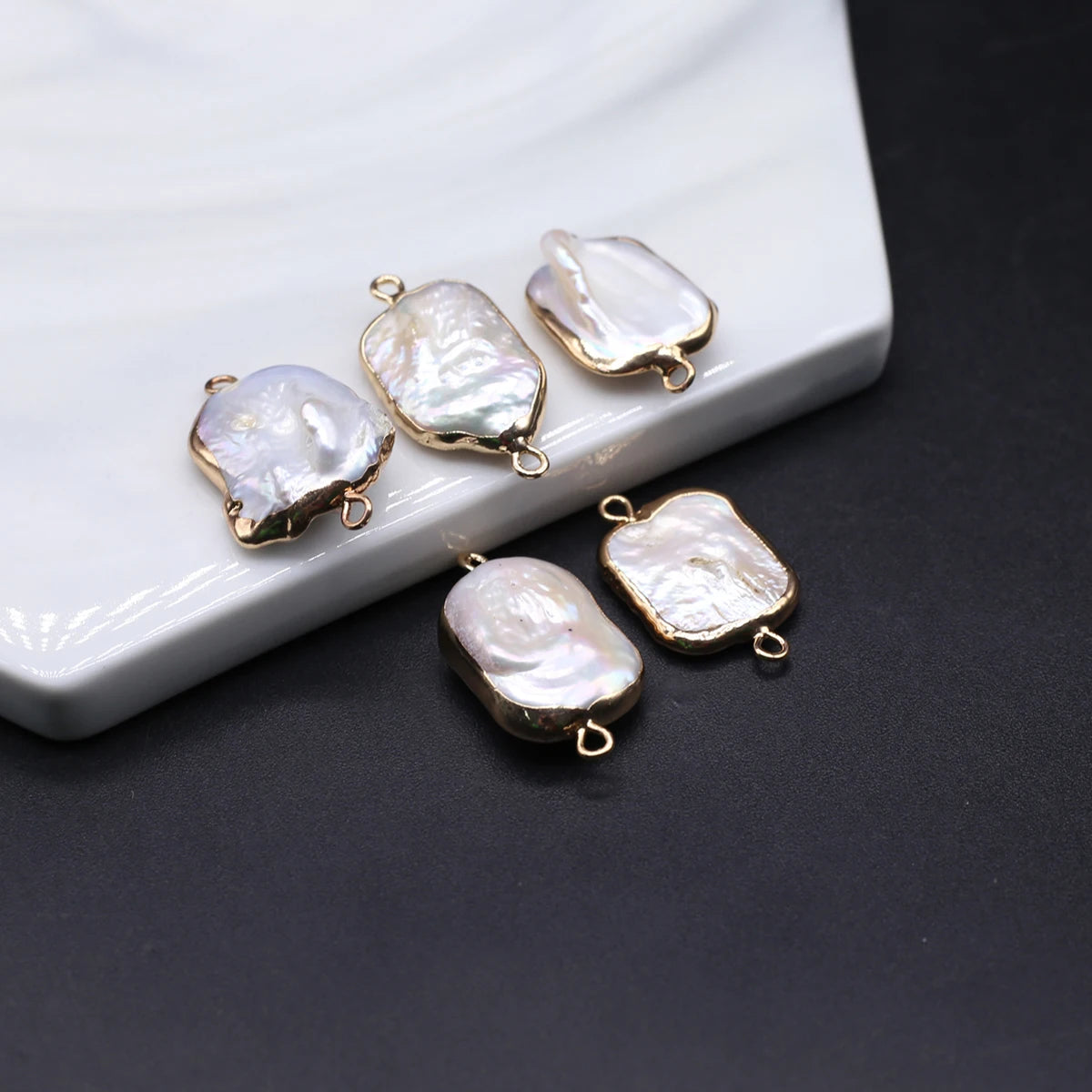 Natural Baroque Pearl Pendant Gold Plated Double Hole Connector for Jewelry Making DIY Trendy Necklace Bracelet Accessories