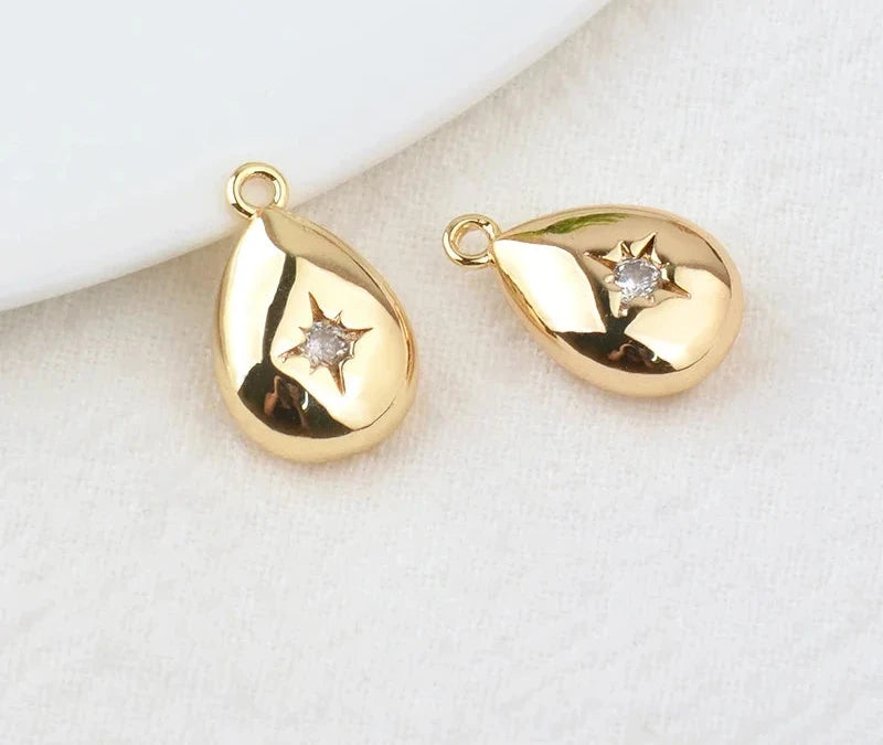 (203) 10x15MM 24K Gold Color Plated Brass with Zircon Star Charms Pendants High Quality Jewelry Findings Earrings Accessorie