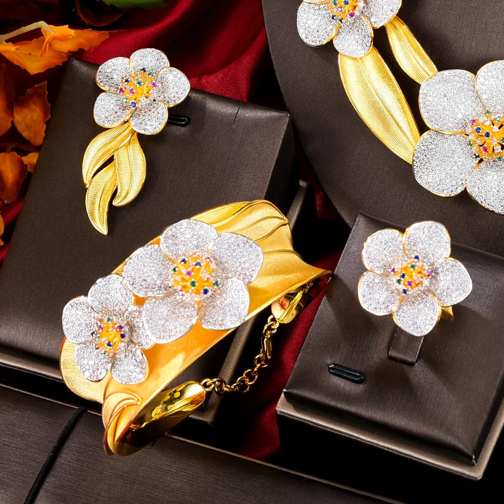 New Luxury 4pcs African Dubai Jewelry Sets For Women Wedding Party 5A Cubic Zirconia Indian Bridal Jewelry Set Gift