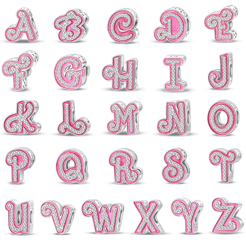 925 Sterling Silver Romantic Pink 26 Letters DIY Love Charms Beads Fit Pandora 925 Original Bracelets Fine Birthday Jewelry Gift
