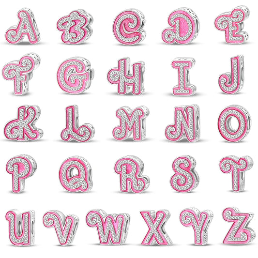 925 Sterling Silver Romantic Pink 26 Letters DIY Love Charms Beads Fit Pandora 925 Original Bracelets Fine Birthday Jewelry Gift