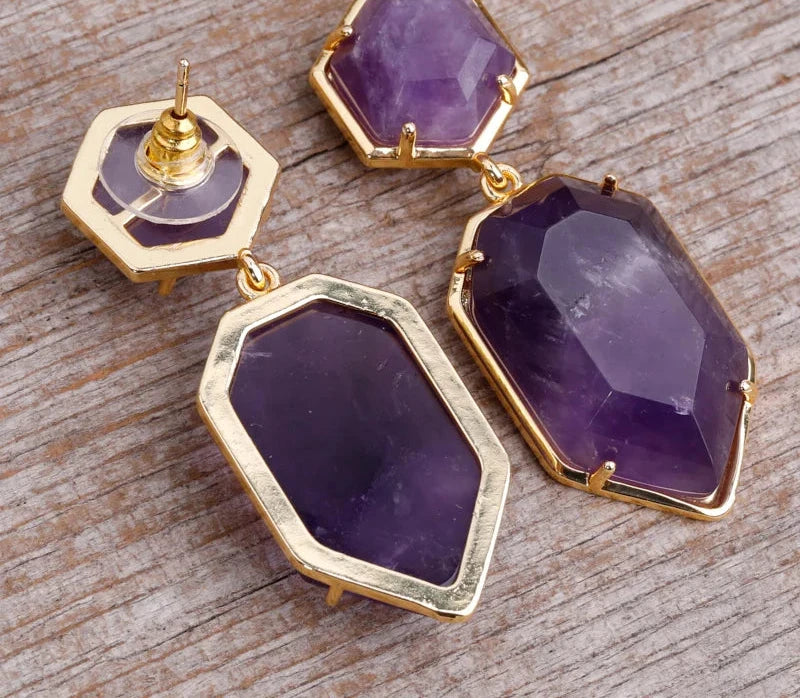 Trendy Gem Stone Dangle Earrings For Women Fashion Bold Lapis Obsidian Amethysts Crystal Stud Earring Natural Stone Jewelry