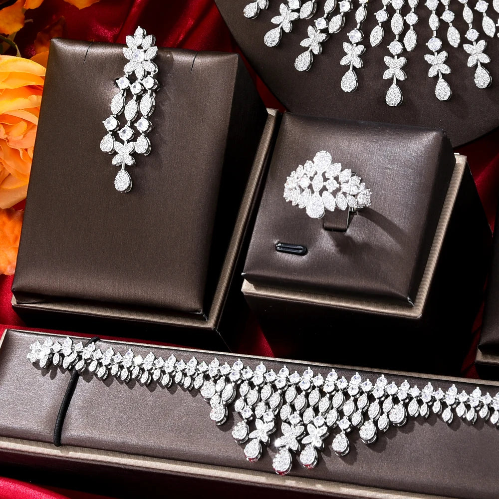 4pcs African Bridal Zircon Chokers Jewelry Set For Women Dubai Nigeria Wedding Necklace Earring 2023