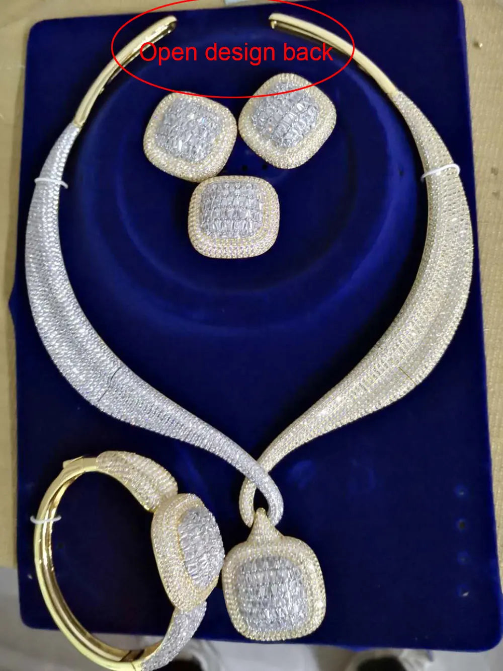 Trendy 4PCS Luxury Cubic zircon Statement Jewelry sets For Women Wedding Cubic Zircon Indian African Dubai Bridal Necklace