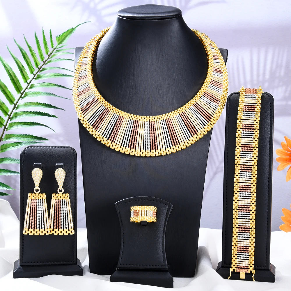 4PCS Luxury African Jewelry Set For Women Wedding Bridesmaid Jewelry Sets Necklace Earring Bracelet Ring Party  Sets