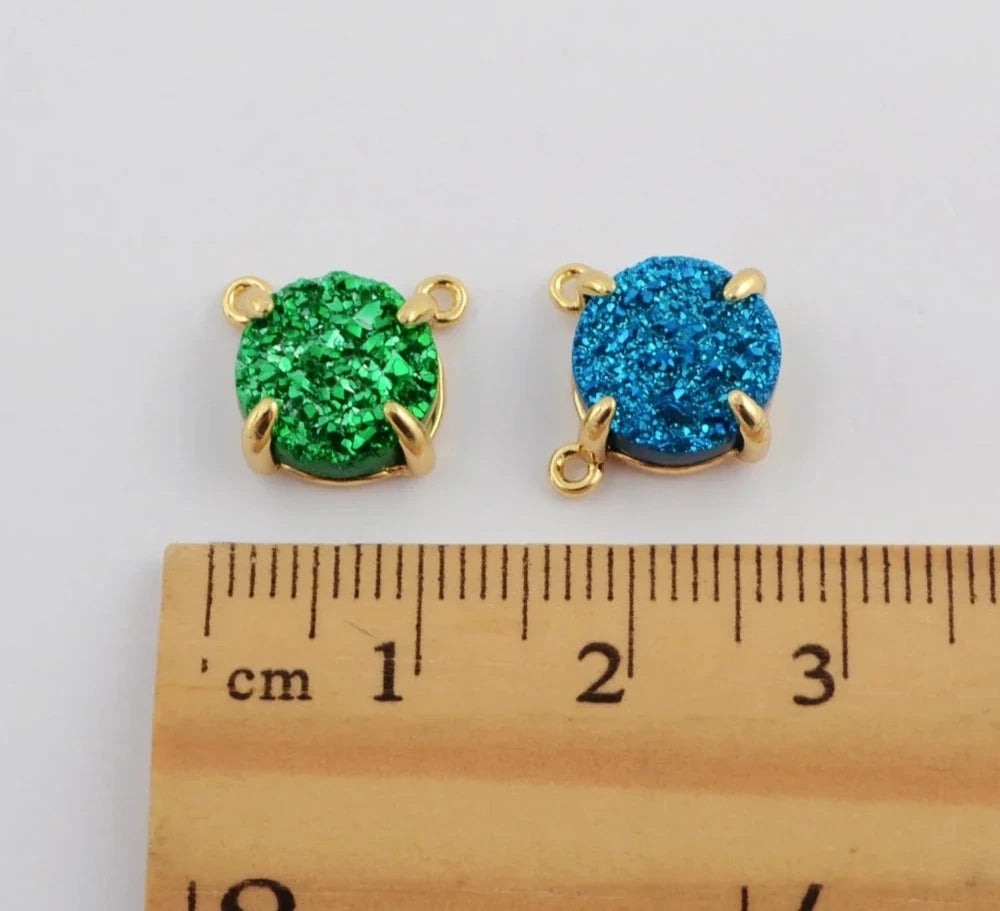 Design 5/10PCS 10mm Round Golden Claw Natural Agates Druzy Titanium Rainbow Drusy Connectors for Necklace Jewelry Gifts