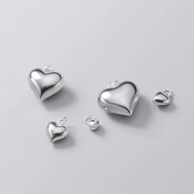 Real 925 Sterling Silver 3D Love Romantic Heart 4 6 8 13 15mm Charm Pendant Handmade DIY Accessories Wholesale DZ20