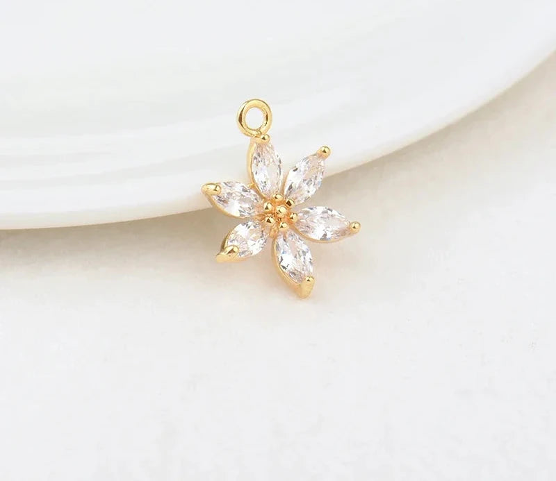 (908)  18.5*13.5MM 24K Gold Color Brass with Zircon Flower Charms Pendants High Quality Diy Jewelry Findings Accessories