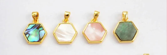 Wholesale 10pcs Hexagon Shaped Multi-kind Faceted Stones Abalone Shell Pendants for Necklace Making Fashion Jewelry