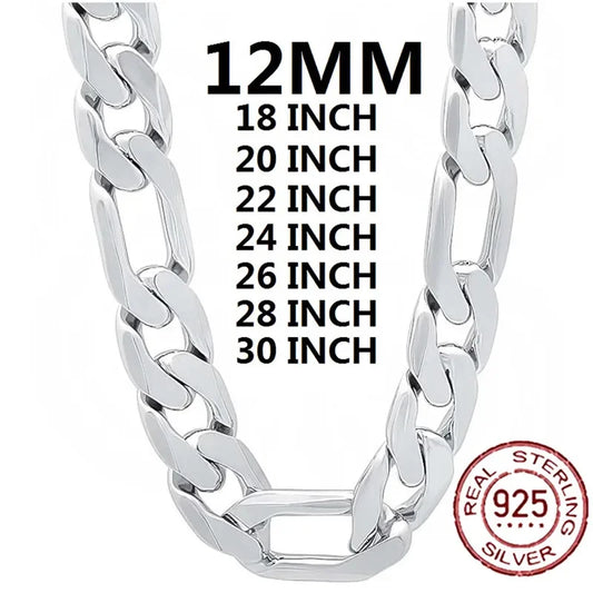 925 Sterling Silver Necklace For Men Classic 12MM Cuban Chain 18-30 Inch Charm High Quality Fashion Jewelry Wedding
