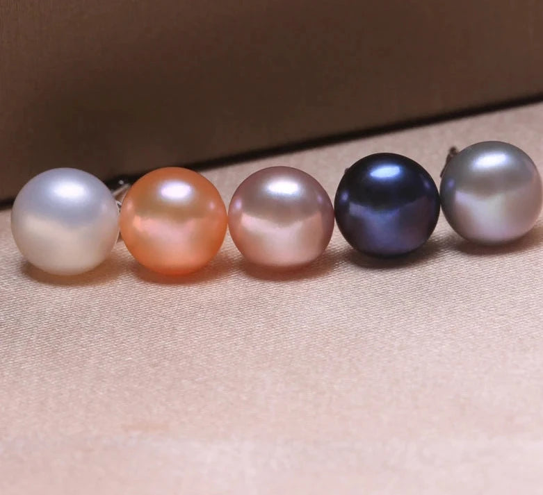 Natural Fresh Water Flat Round Bright Pearl Earrings s925 Sterling Silver Fashion Temperament  All-match Jewelry For Women
