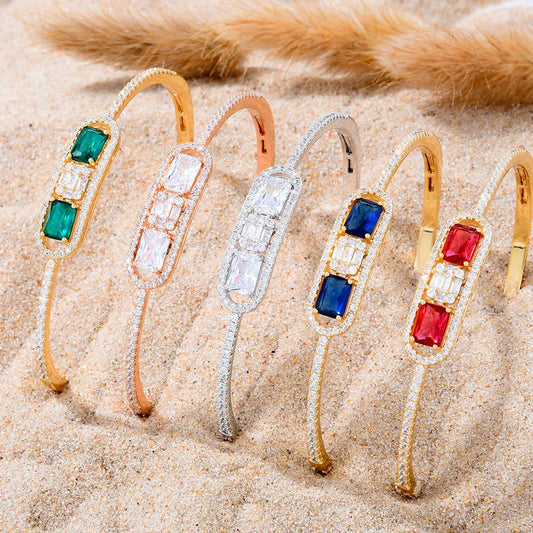 Trendy Luxury Stackable Bangle Cuff For Women Wedding Full Cubic Zircon Crystal CZ Dubai Bracelet Party Jewelry 2022