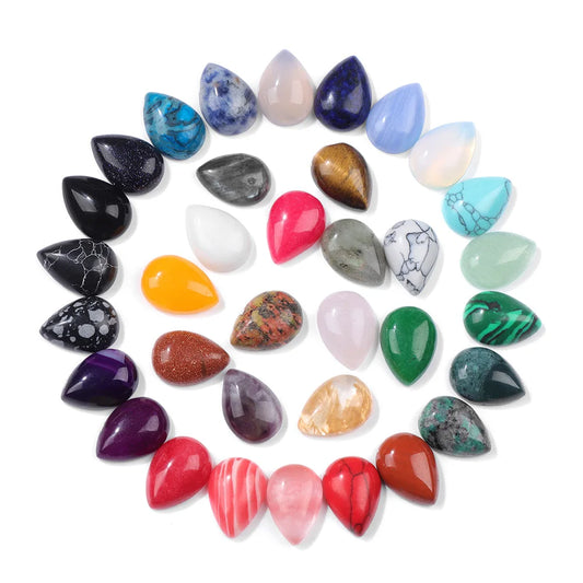 10x14mm Water Drop Shape Natural Stone Cabochons Beads Agate Crystal Opal Chalcedony Cabochons for Needlework DIY Jewelry Making