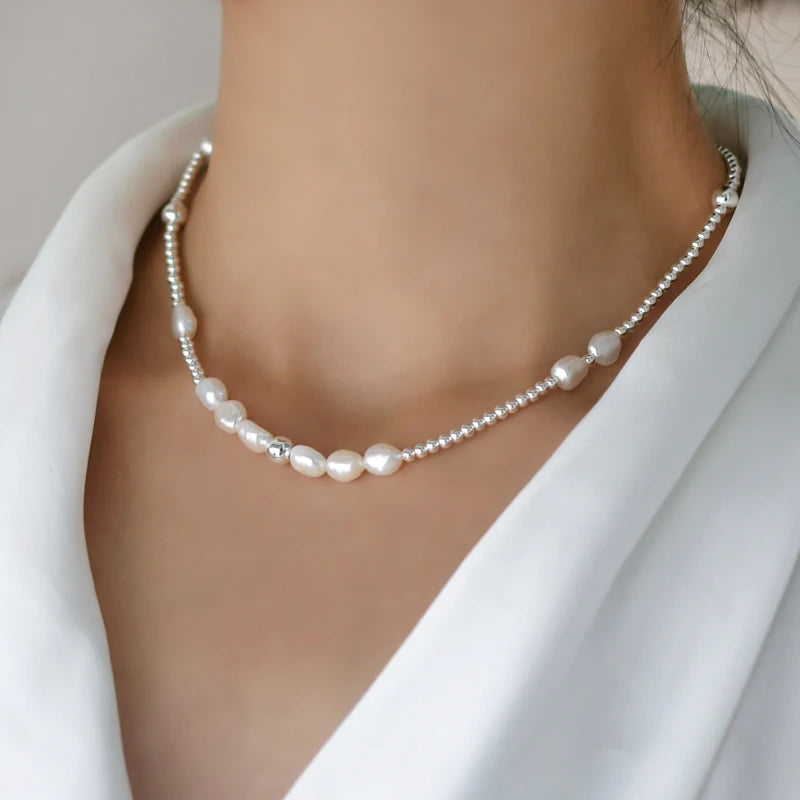 Natural Baroque Pearl Choker Necklace 925 Sterling Silver Jewelry for Women New Trend