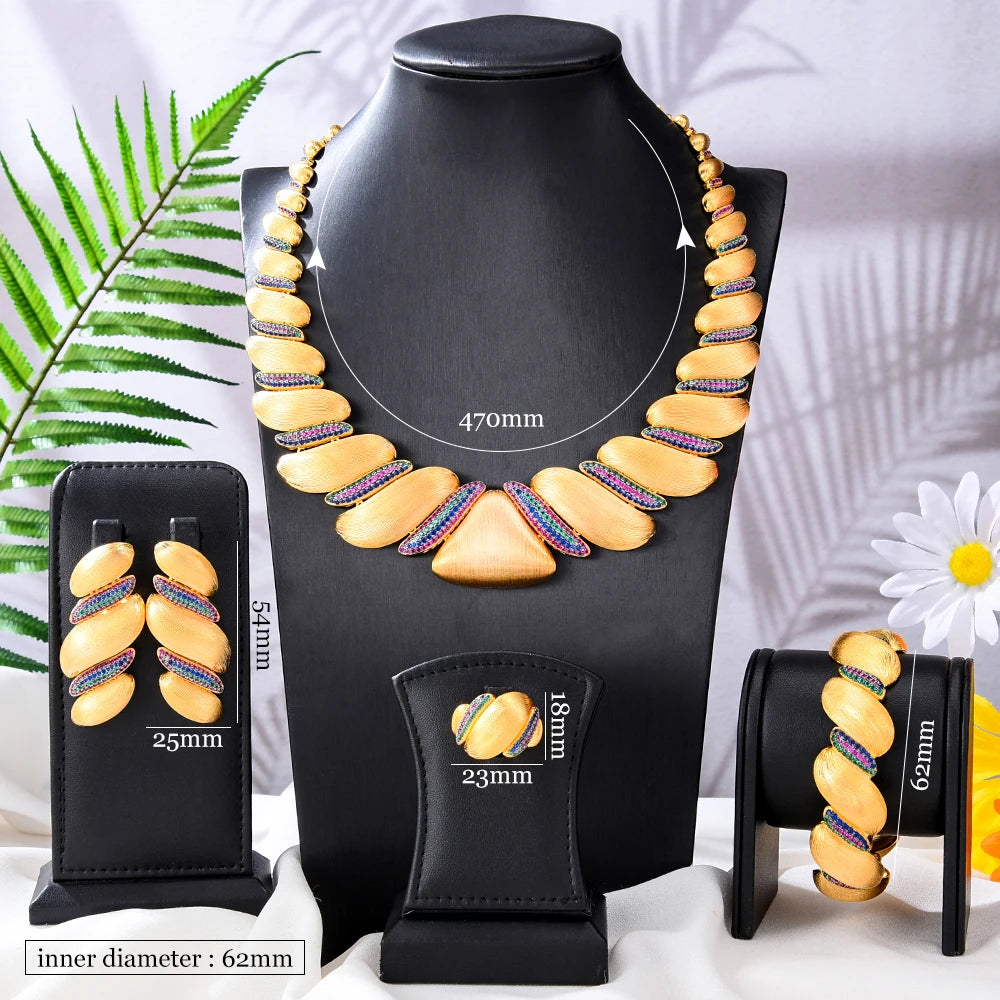 New Trendy Triangle 4Pcs African Jewelry Set for Women Wedding Luxury Indian Dubai Cubic Zirconia Bridal Necklace Earring