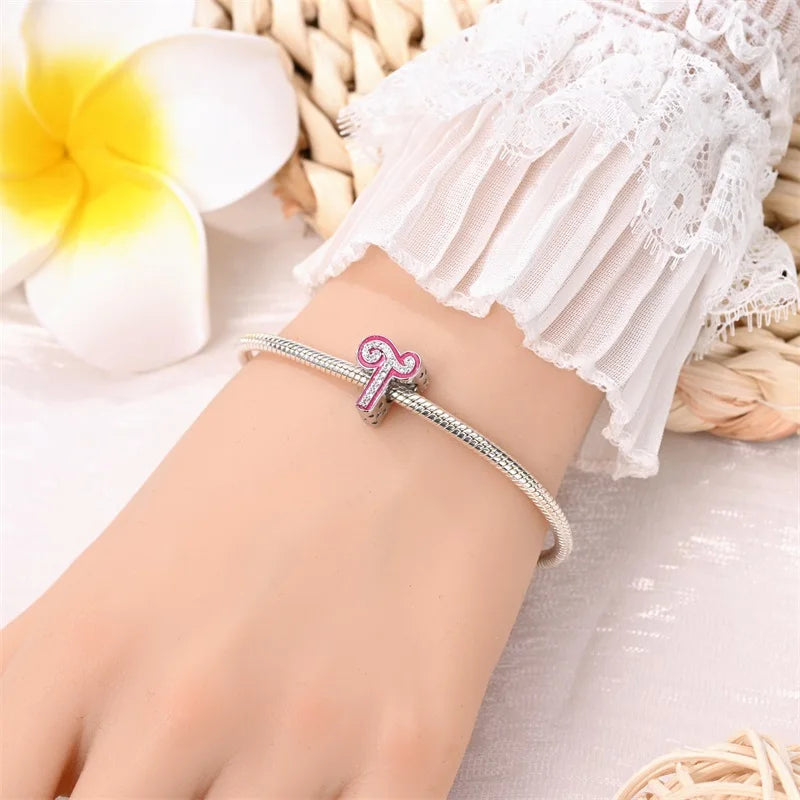 925 Sterling Silver Romantic Pink 26 Letters DIY Love Charms Beads Fit Pandora 925 Original Bracelets Fine Birthday Jewelry Gift