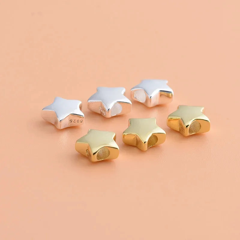 Real 925 Sterling Silver Fashion Sweet Star Charm Beads Handmade DIY Accessories Fine S925 Jewelry Wholesale HY059