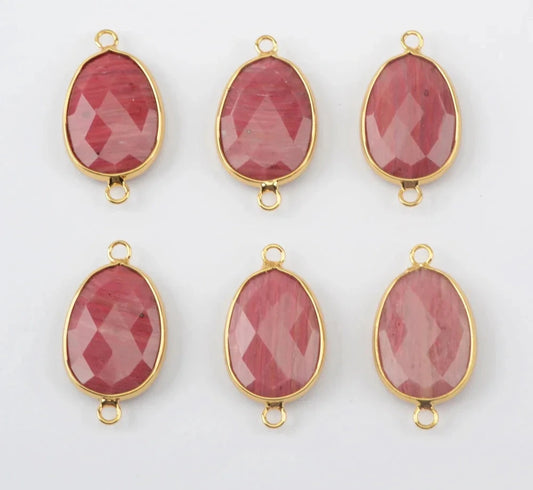 Vintage Oval Red Wood Grain Connectors for Bracelet Golden Faceted Natural Stone Pendant Necklace Jewelry Accessories