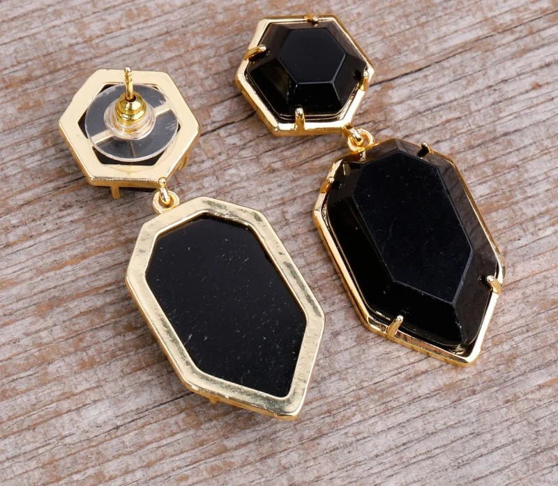 Trendy Gem Stone Dangle Earrings For Women Fashion Bold Lapis Obsidian Amethysts Crystal Stud Earring Natural Stone Jewelry