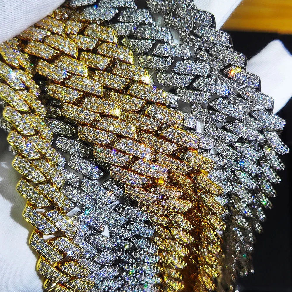 Hip Hop Cuban Link Chain Necklace Silver/18k Gold Plated 10/12/14/15/20mm Iced Out Diamond CZ Gift for Him/Her